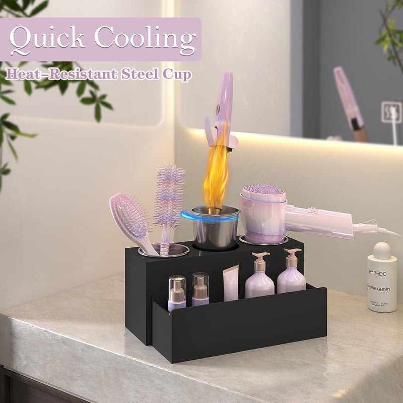 PITBVO Hair Tool Organizer, Detachable Acrylic Hair Dryer Holder for Bathroom, Hair Styling Accessories Curling Iron Hot Tools Organizer with 3 Cups, Countertop Vanity Storage (Matte Black) - Image 5